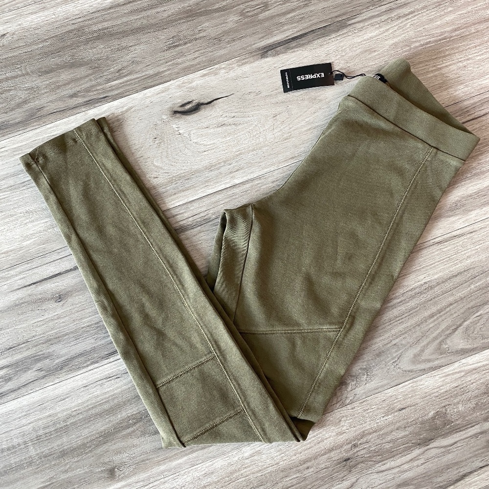 Express Mid Rise Ponte Moto Leggings Olive Green XS NWT
